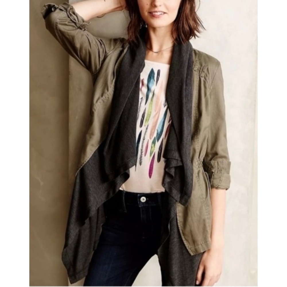 Hei Hei Anthropologie Mixed Media Draped Utility Jacket Olive Gray Medium